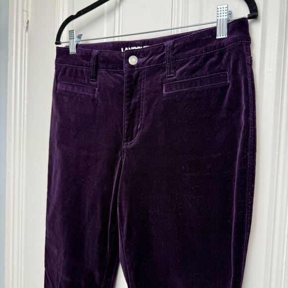 Lands End Velour Pants Womens 10 Purple Mid Rise Slim Preppy Mid-Rise Stretch - Picture 2 of 10